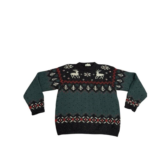 L.L. Bean Sweaters - Vintage LL Bean Christmas Sweater Women's Small 100% Wool Reindeer Chunky Knit